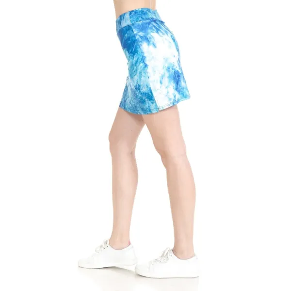 Blue Tie-Dye Side-Slit Active Skort
