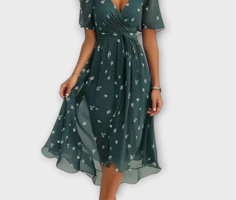 Floral V-neck Wrap Midi Dress