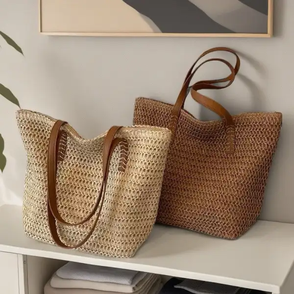 Roomy Straw Shoulder Bag