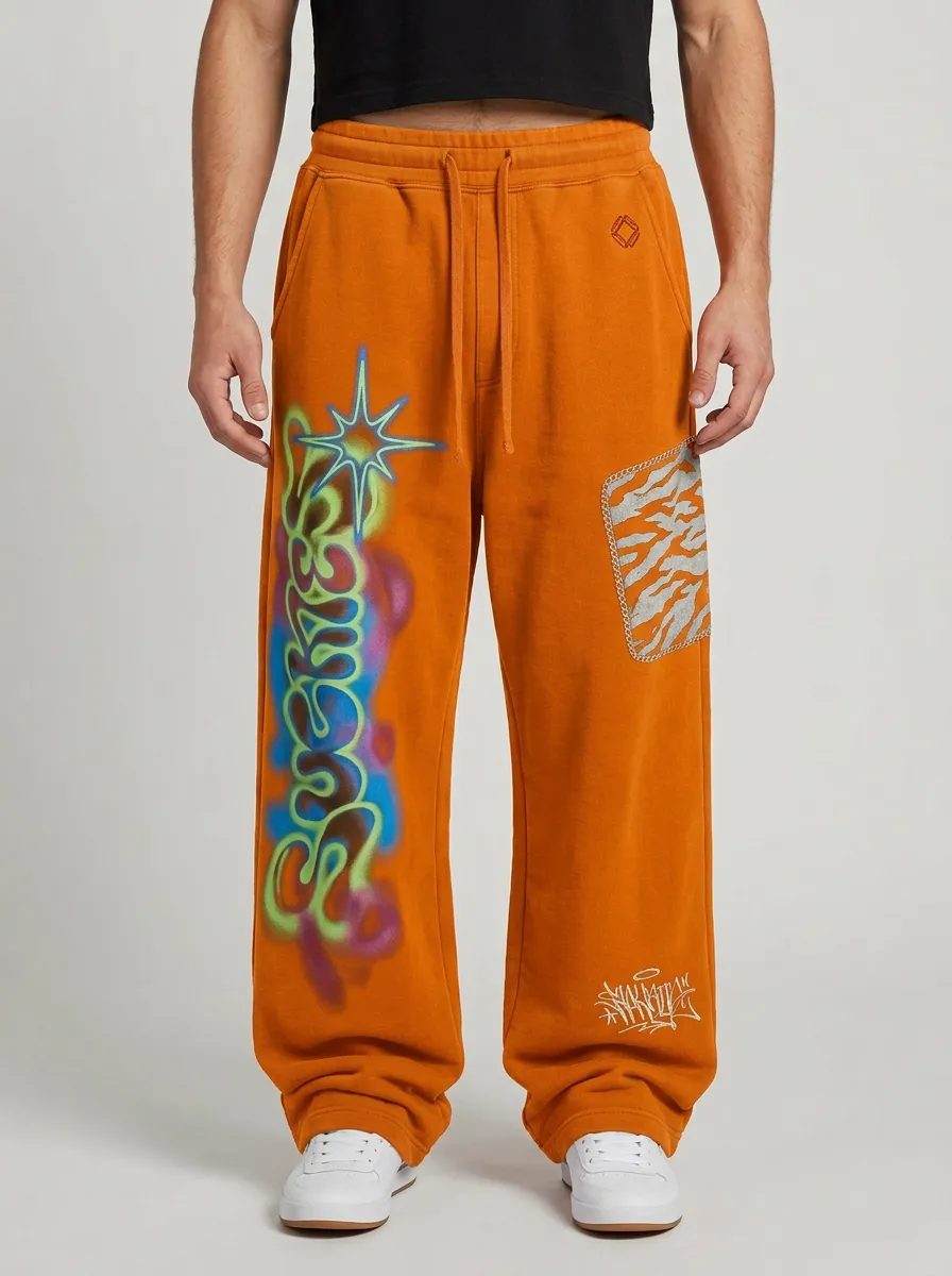 Unisex Streetwear Graffiti Tiger Star Sweatpants