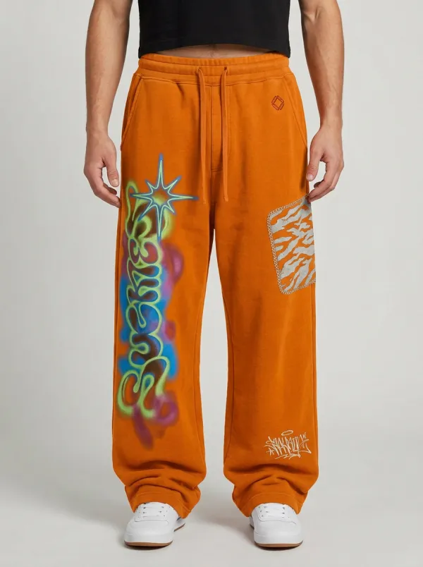 Unisex Streetwear Graffiti Tiger Star Sweatpants