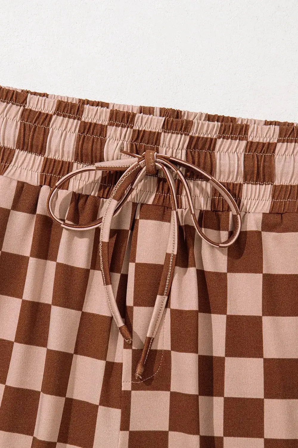 Checkered Elastic High Waist Loose Pants