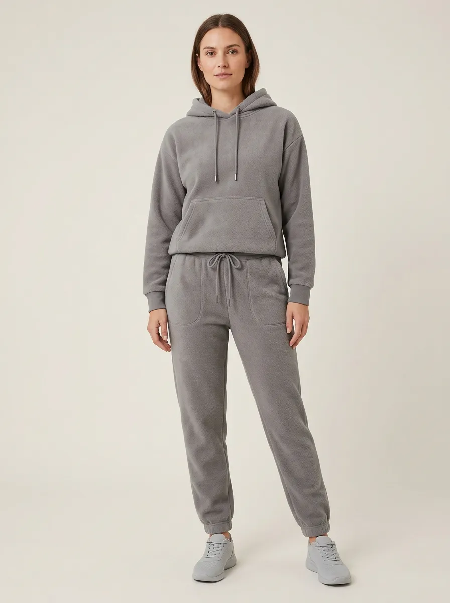 Women's Drawstring Hoodie And Cuffed Jogger Fleece Set