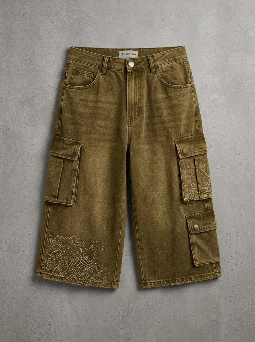 Relaxed Cargo Topographic Graphic Men's Cargo Shorts