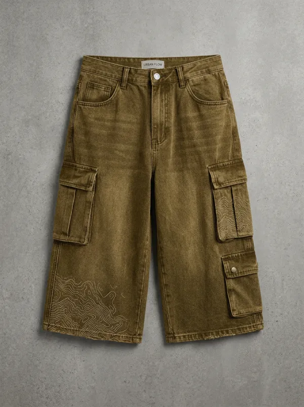 Relaxed Cargo Topographic Graphic Men's Cargo Shorts