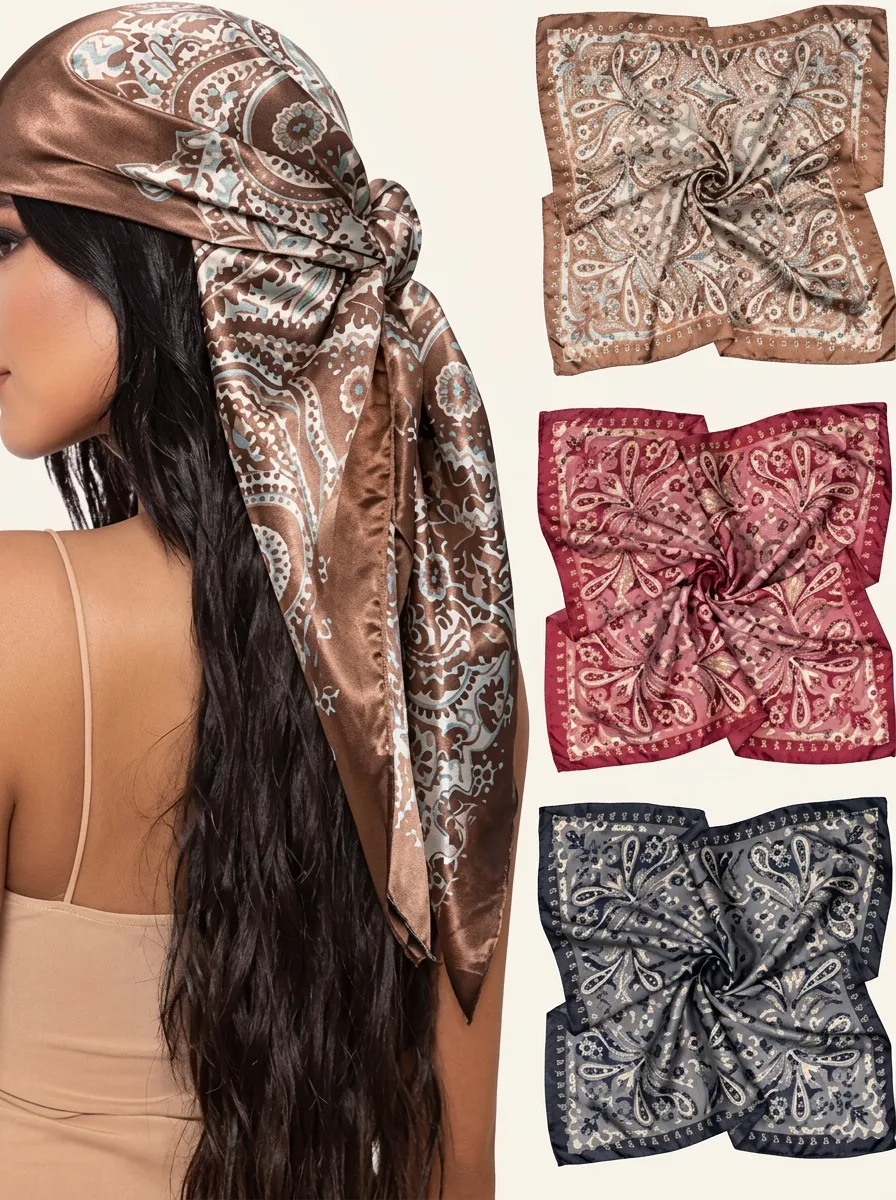 Soft-Look Paisley Satin-Look Bandana Headscarf Trio