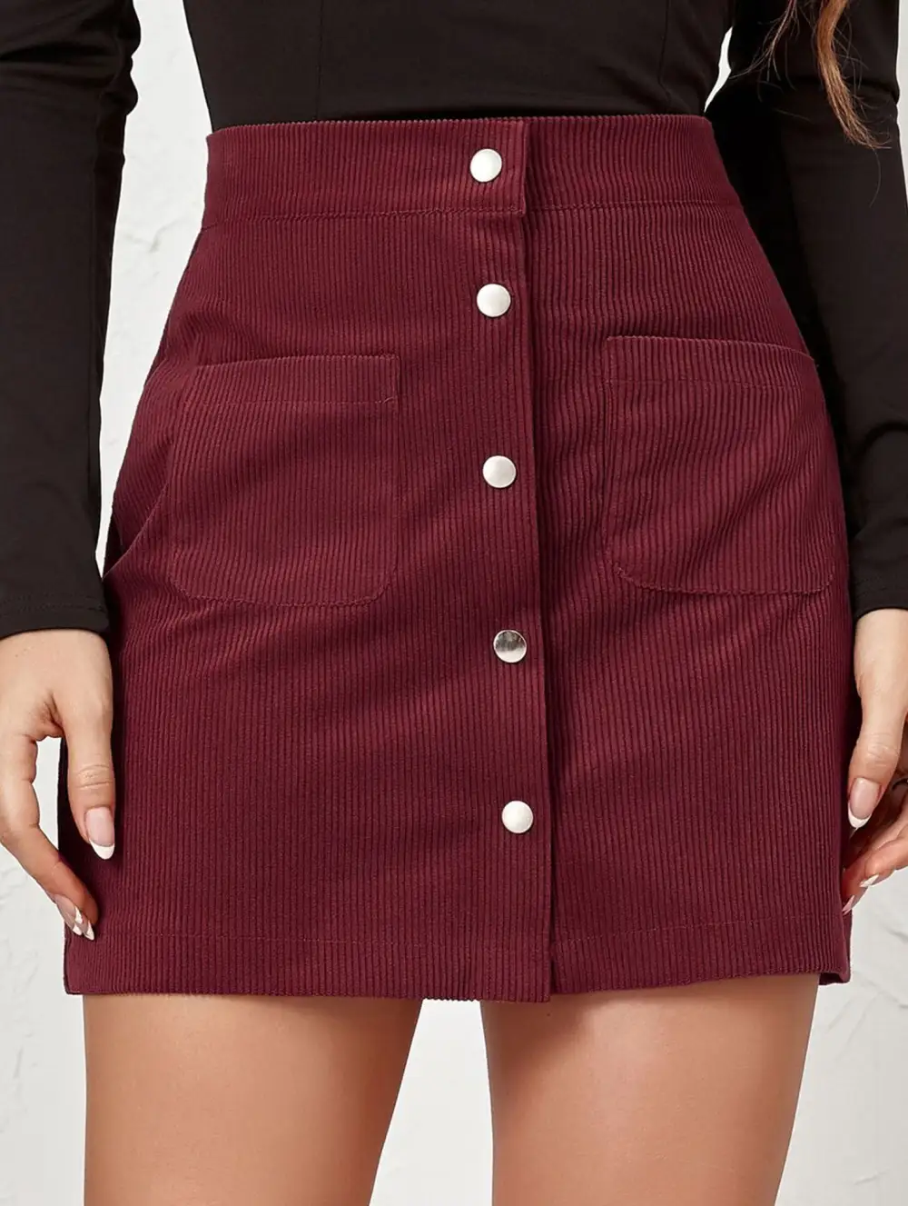 Bodycon Button Front Midi Skirt