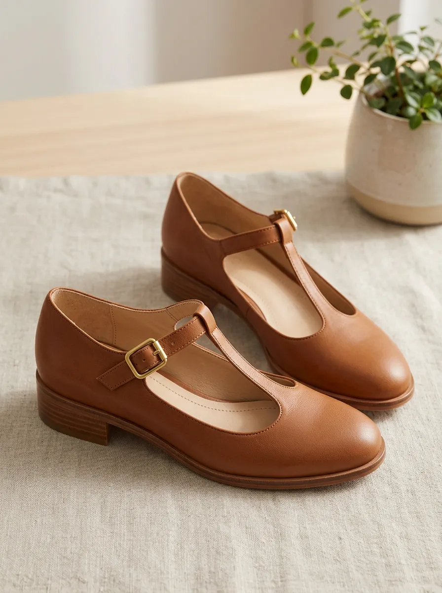Women's Vintage Style Leather T-Strap Mary Jane Shoes