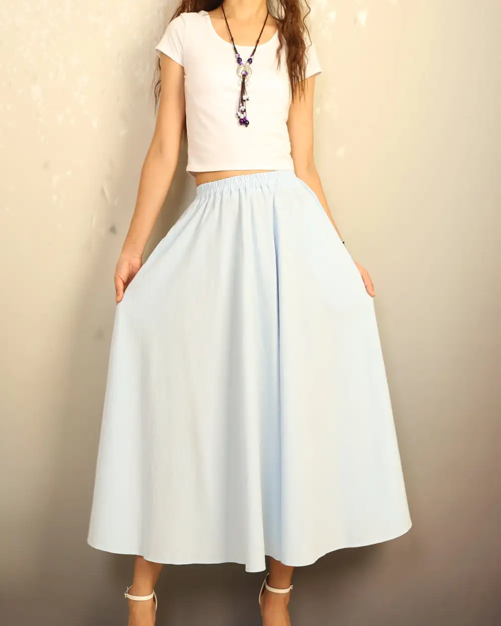 Boho Linen Flared Midi Skirt