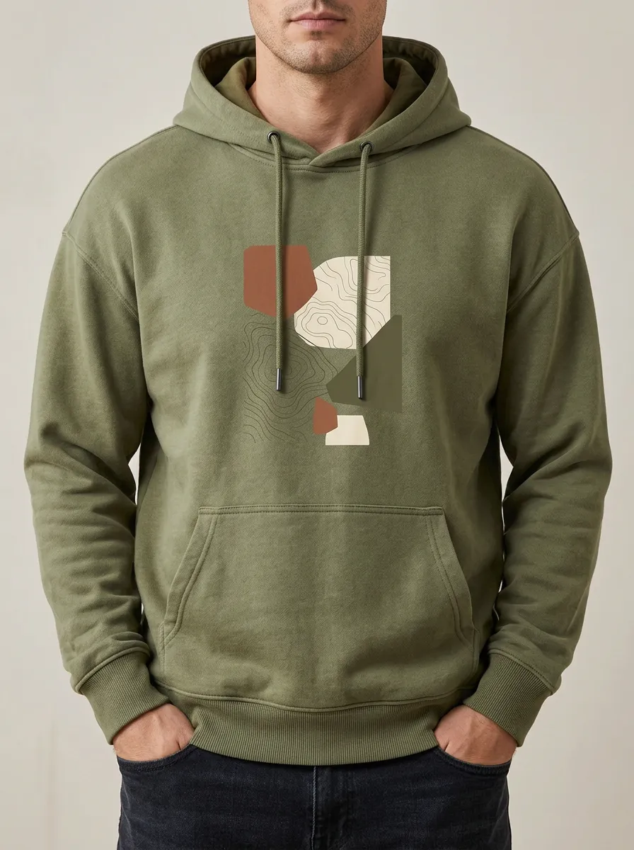 Men's Everyday Abstract Geometric Topographic Print Hoodie