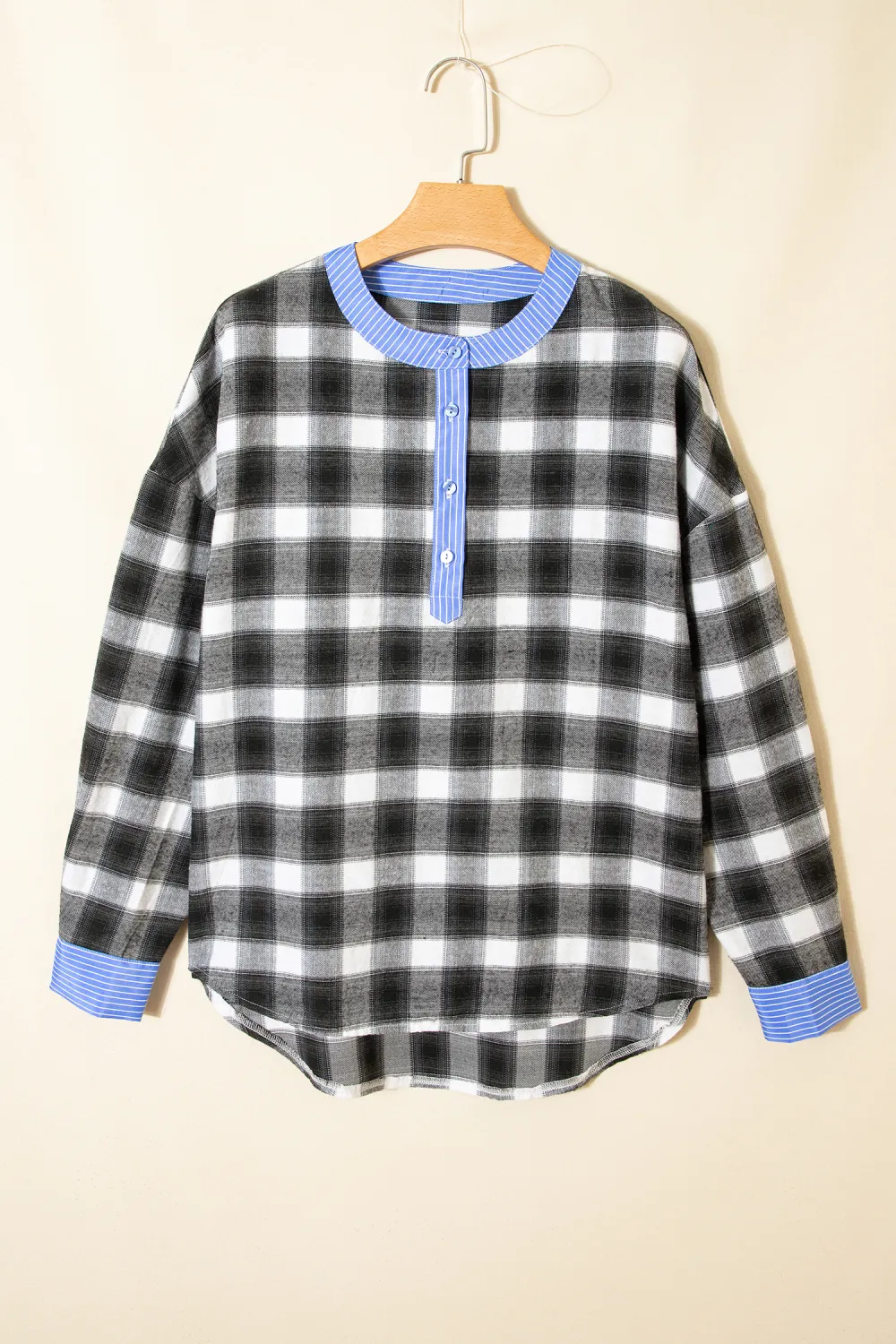 Black Contrast Striped Edge Half Sleeve Blouse