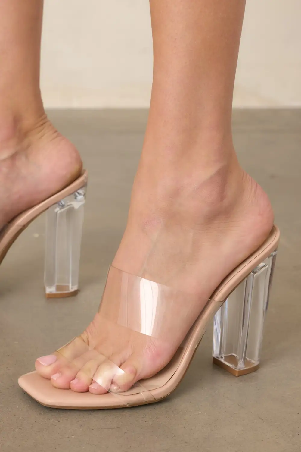 Refined Patent Square Toe Block Heel Transparent Dress Heels