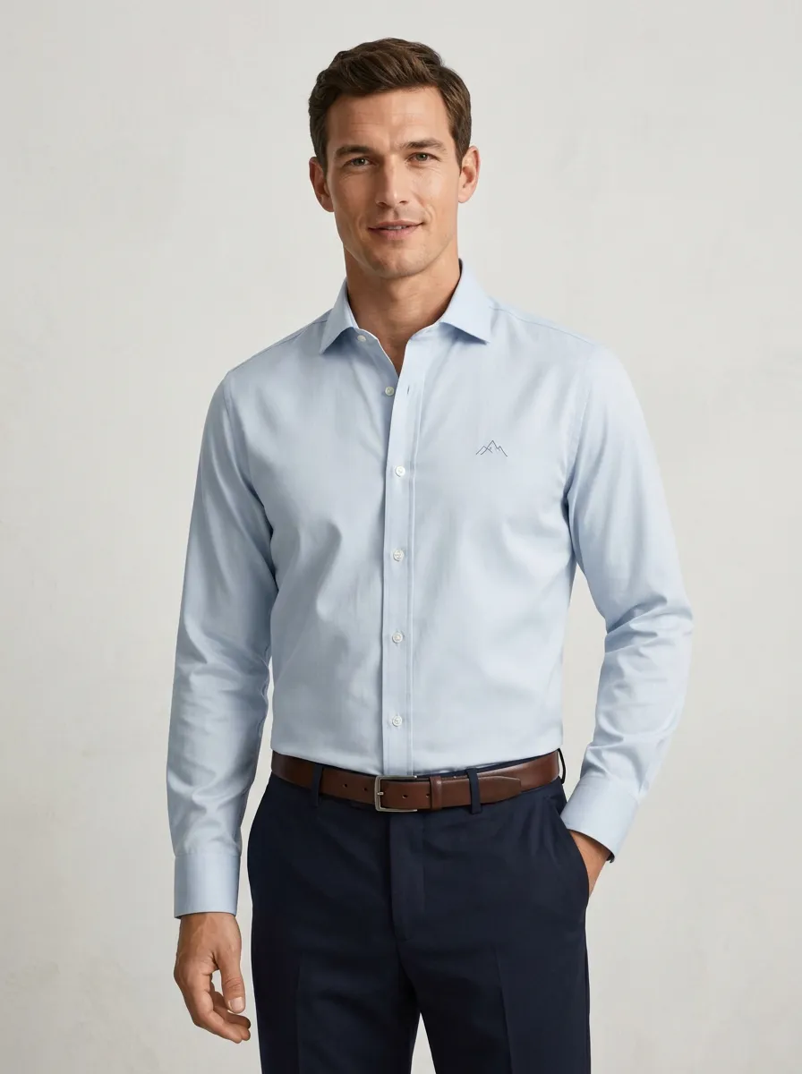Men's Non-Iron Cotton Mountain Logo Embroidered Dress Shirt