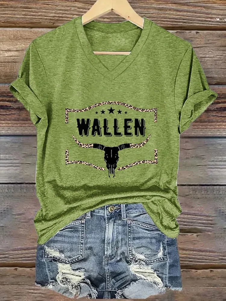 Wallwn Printed V-Neck Short-Sleeved T-Shirts