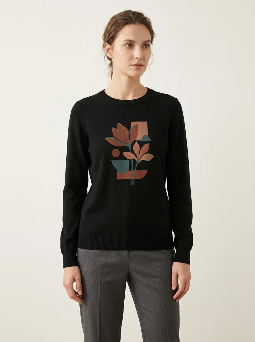 Women's Graphic Intarsia Crewneck Sweater