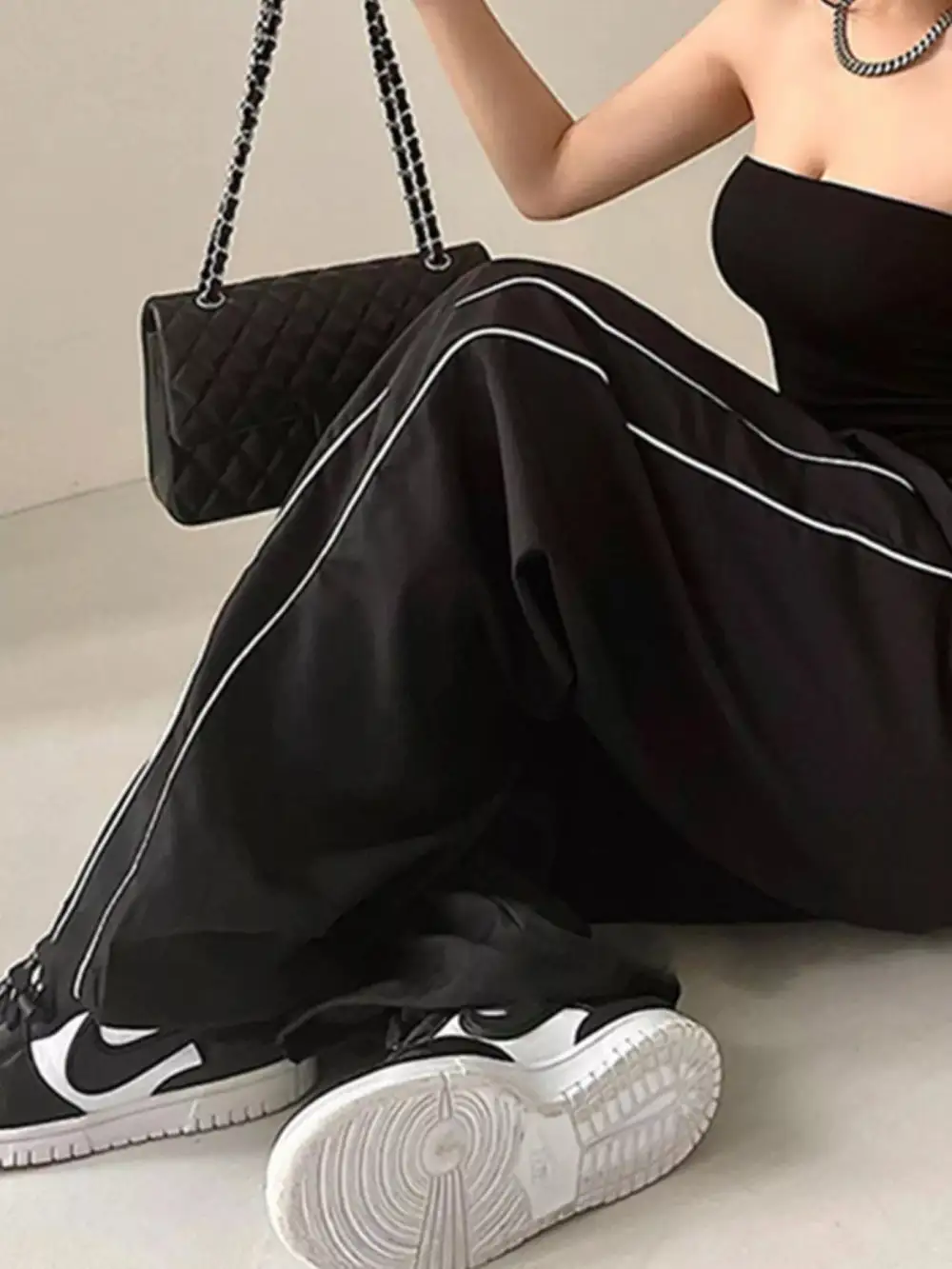 Elegant Elastic Waist Wide Leg Pants