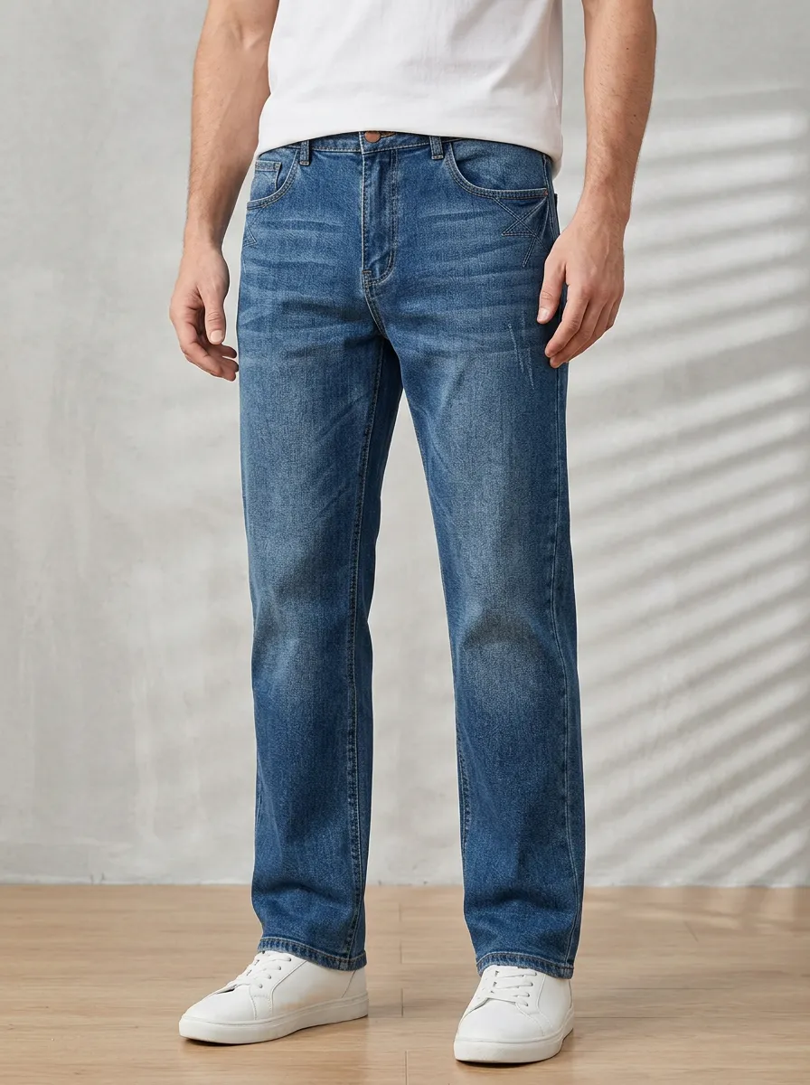 Men's Casual Fashion Star Embroidery Printed Straight Jeans