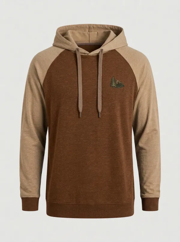 Men's Mountain Pine Tree Graphic Raglan Colorblock Pullover Hoodie