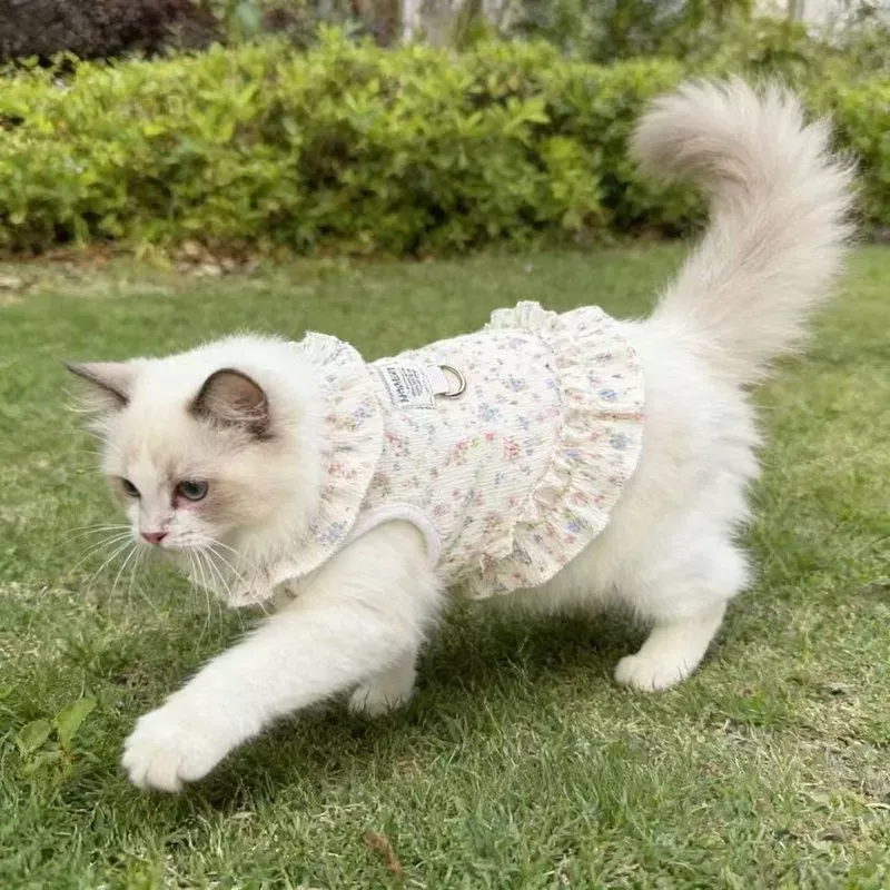 Pet Summer Clothes Floral Ruffle with D-ring Pet Harness Vest for Cat Small Dog Baju Kucing Anjing
