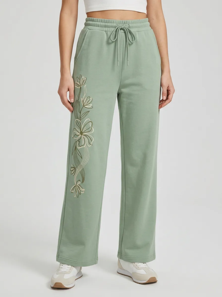 Women's Sage Green Floral Botanical Graphic Sweatpants