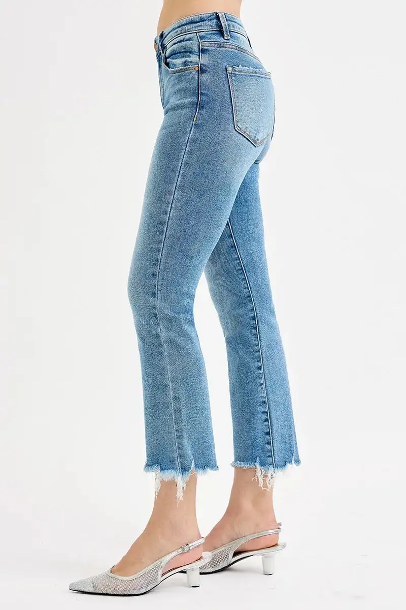 Washed High Waist Straight Leg Denim Jeans