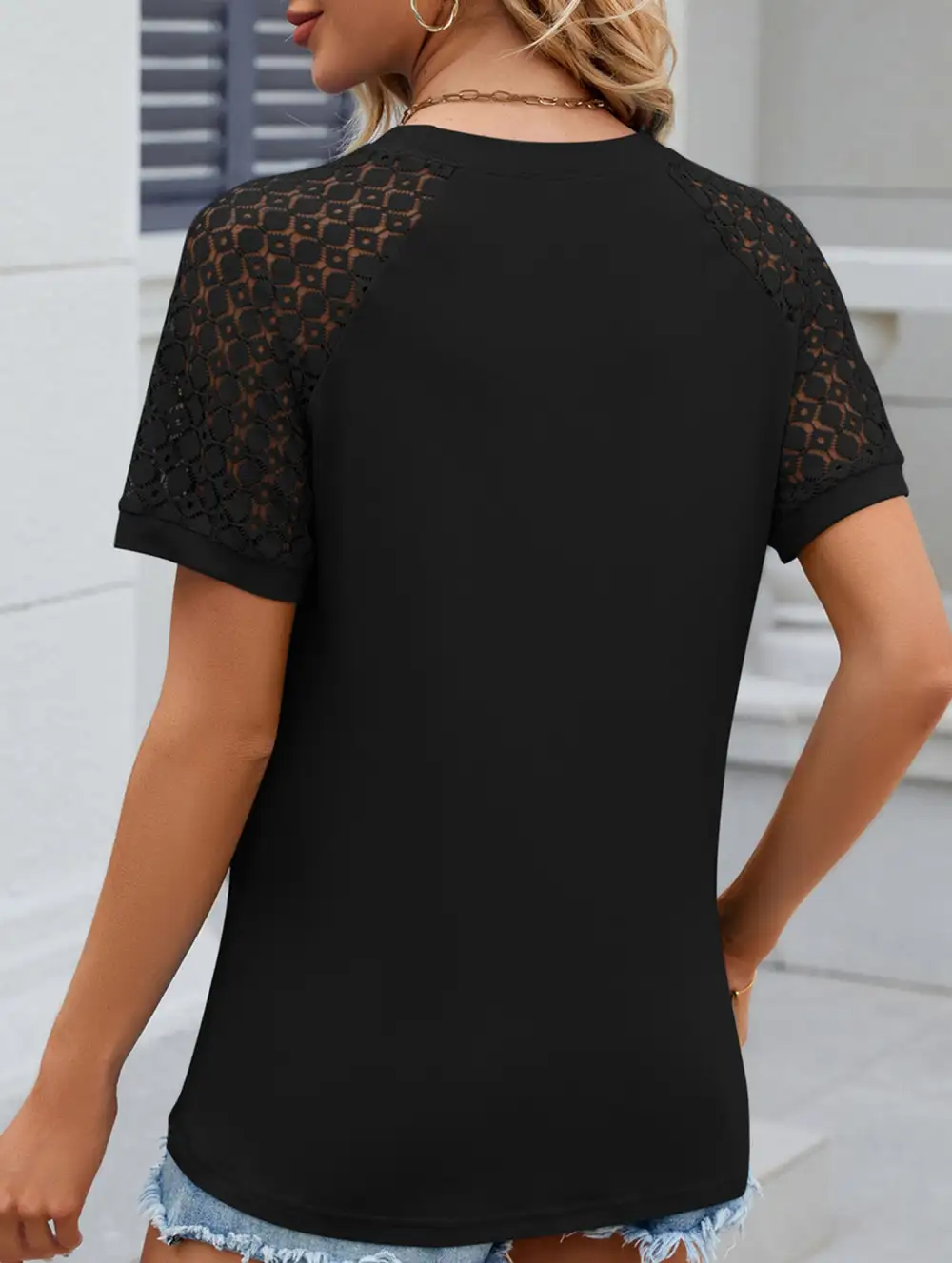 Lace Patch Crew Neck Tee