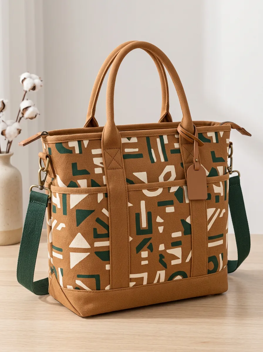 Women's Geometric Abstract Printed Canvas Shoulder Tote Bag