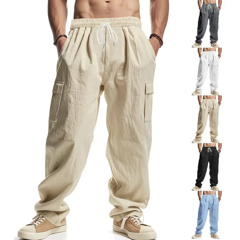 Men's Cargo Pants with Elastic Waistband and Practical Pockets