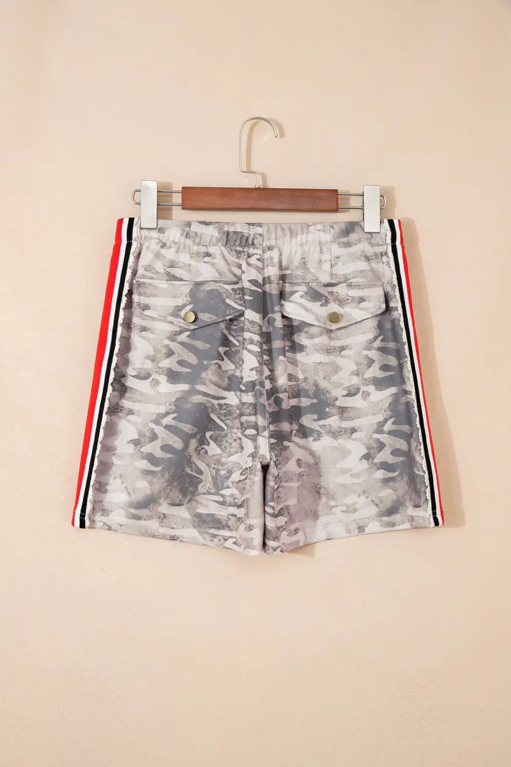Drawstring Pocketed Camouflage Striped Casual Shorts