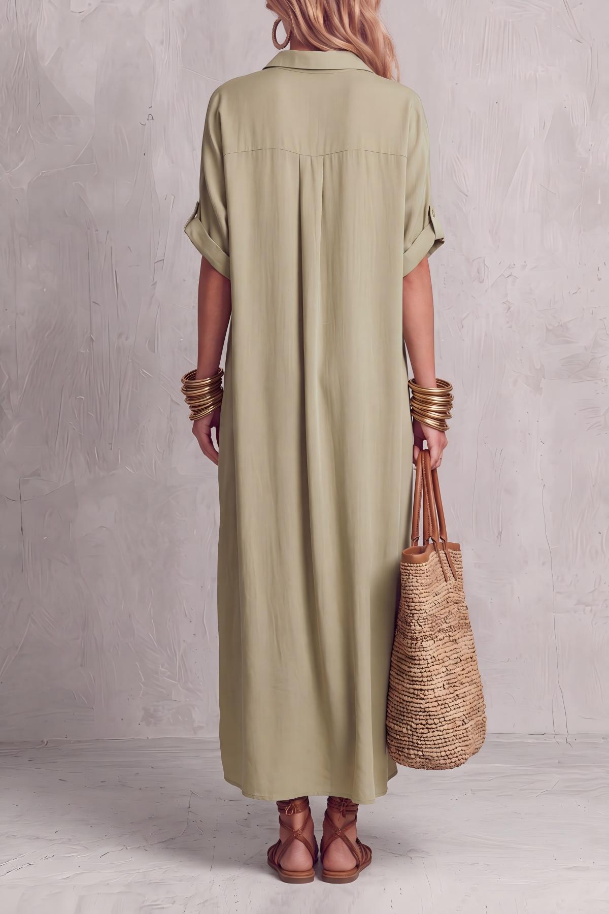 Slit Button Front Maxi Dress