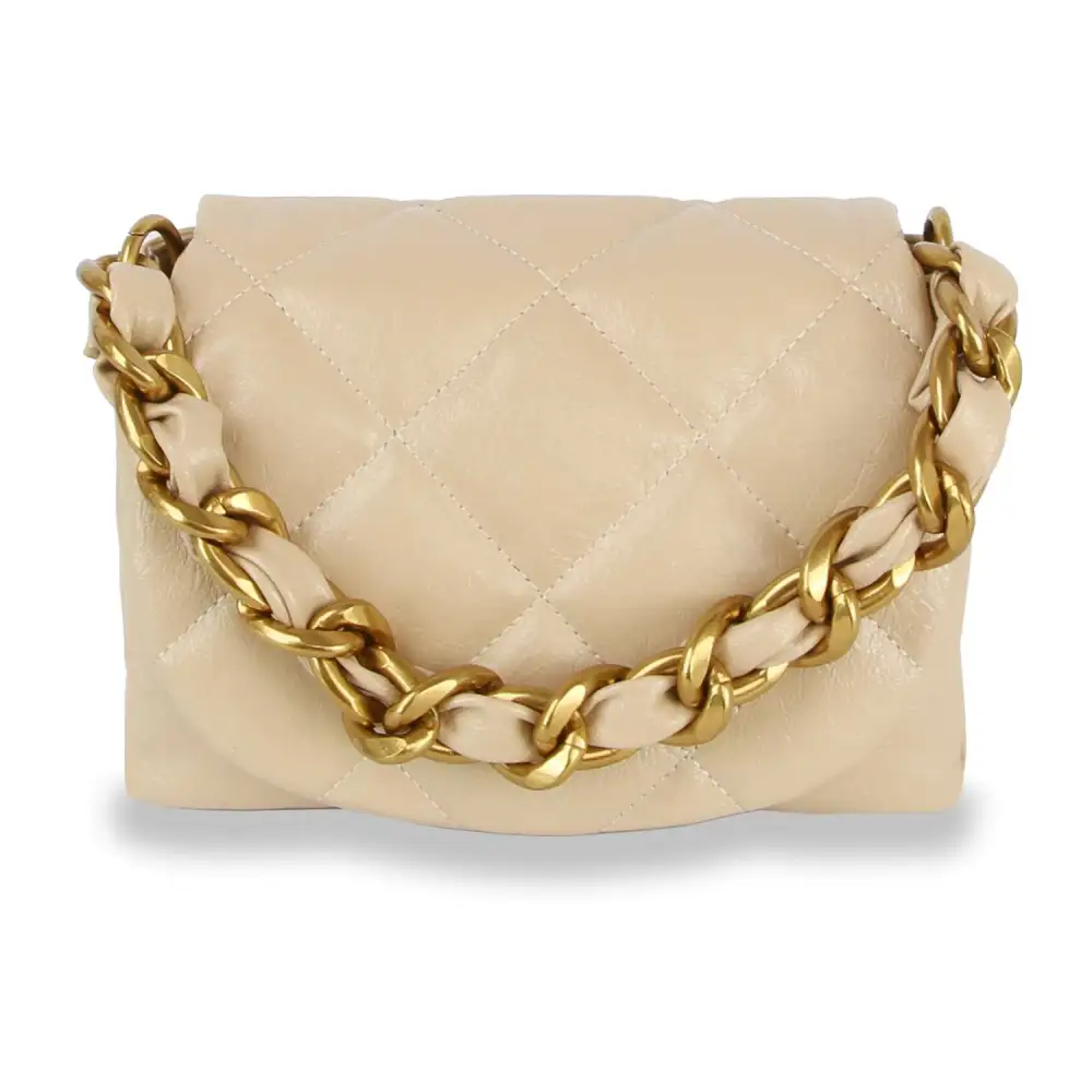 Refined Detail Quilted Chain Accent Flap Front Faux Leather Shoulder Bag