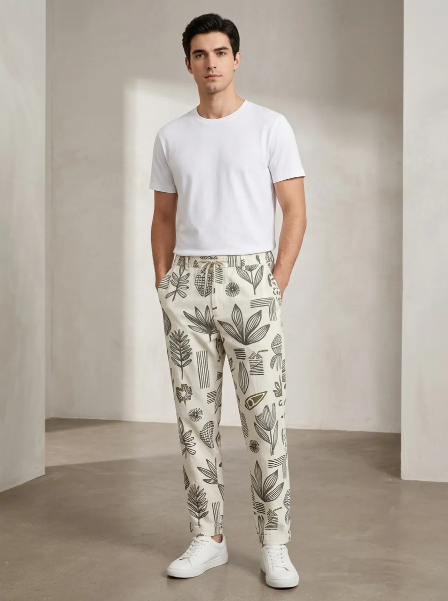 Men's Printed Botanical Abstract Pants