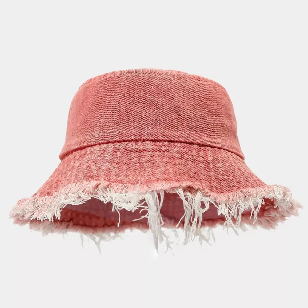 Vintage Washed Denim Raw Edge Bucket Hat