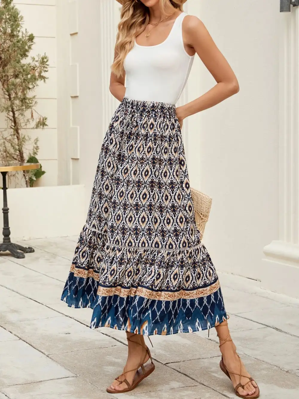 Essential Ruched Printed Skirt