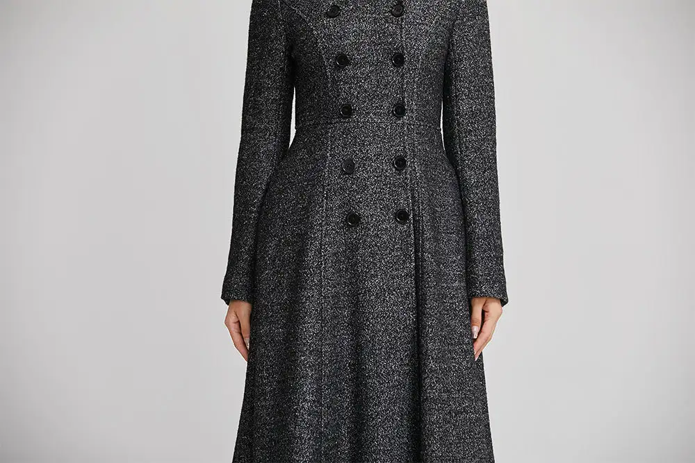 Refined Wool Blend Fit and Flare Double Breasted Pocketed Coat