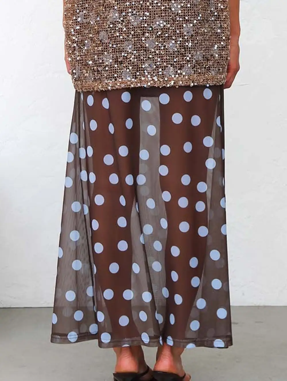 Mesh Polka Dot Midi Skirt
