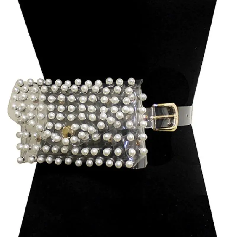 Adjustable Transparent Pearl Waist Belt Bag
