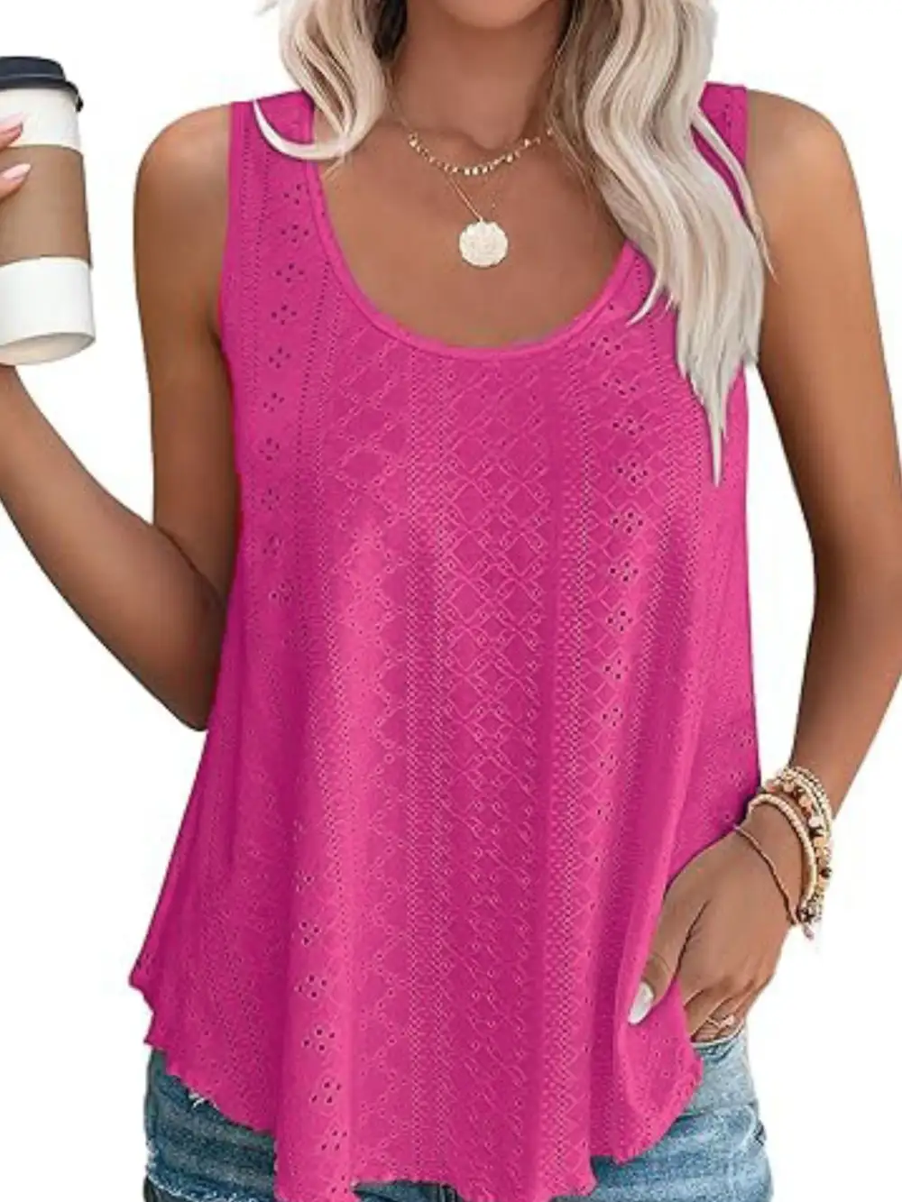 Eyelet Scoop Neck Tank
