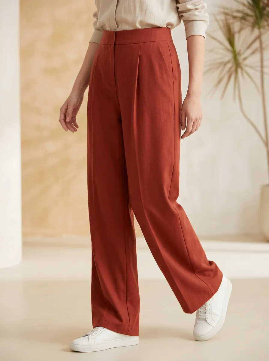 High-Rise Pleated Casual Wide Leg Pants