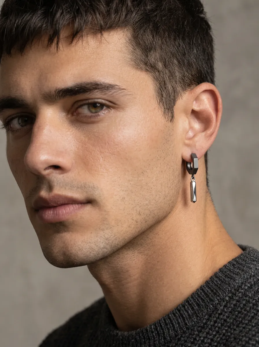 Men's Minimalist Geometric Hexagon Dangle Stainless Steel Earring