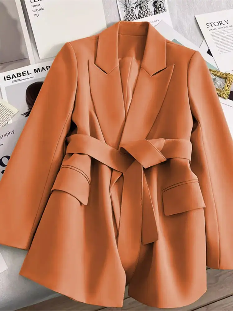 Belted-Waist Tailored Women's Blazer