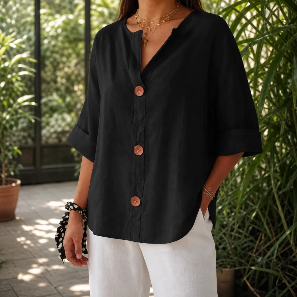 V-Neck Relaxed Split-Neck Blouse