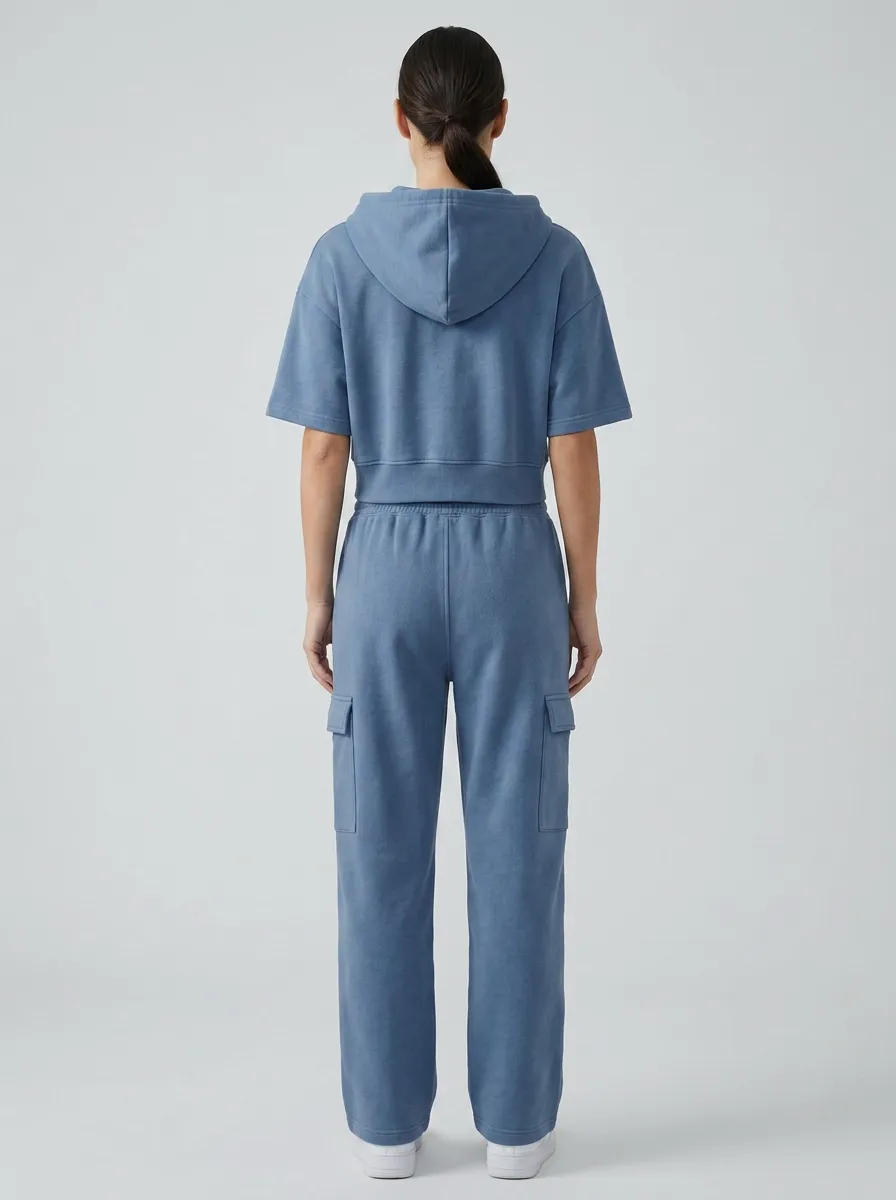 Cargo-Jogger Jogger Sporty Women's Cropped Zip-Up Hoodie Jogger Active Set