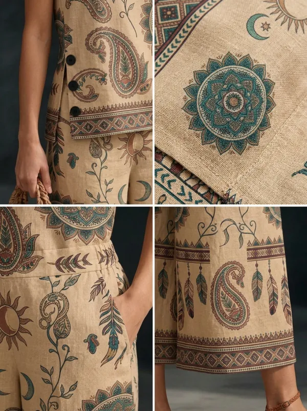 Women's Boho Paisley Sun Moon Printed Sleeveless Set