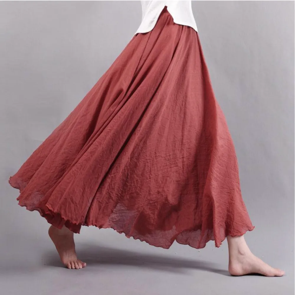  Flowy Elastic Waist Maxi Skirt