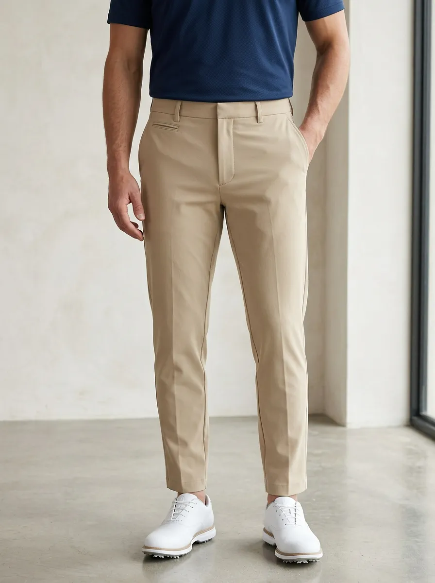 Men's Golf Lover Khaki Solid Color Performance Trousers