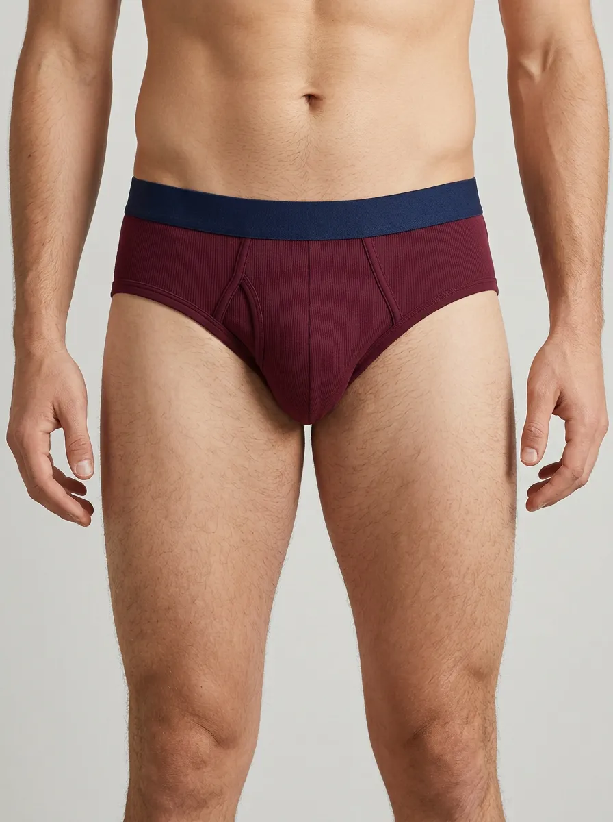 Men's Burgundy Ribbed Contrast Waistband Boxer Briefs