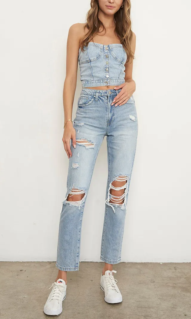 High Rise Ripped Girlfriend Jeans