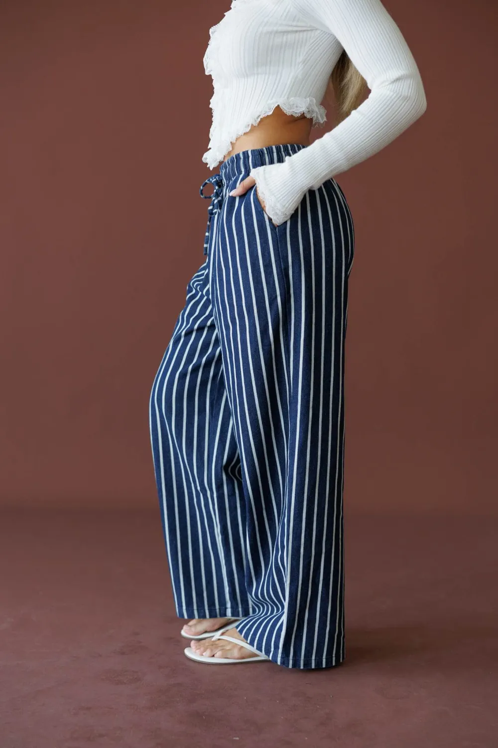 Wide-Leg Striped Denim Pants