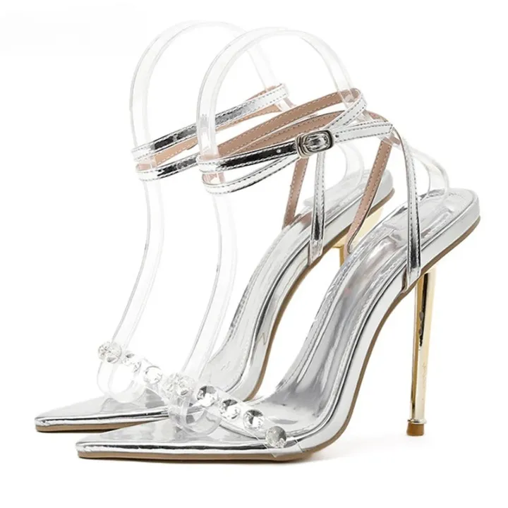 Metallic Sparkle Ankle-Strap Pumps